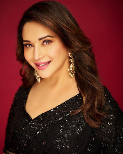 Madhuri Dixit Bollywood Style Black Color Sequence Saree