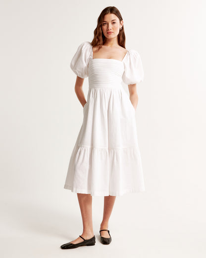 The A&F Emerson Linen-Blend Puff Sleeve Midi Dress