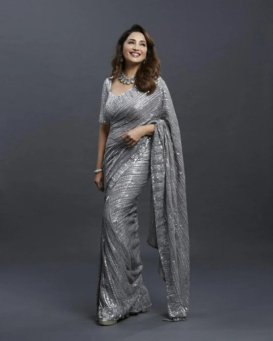 Bollywood Saree BlockBuster Sequins Design Saree – Silver