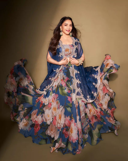 Madhuri Dixit Wear Blue Color Lehenga Choli