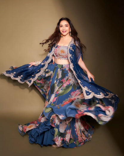 Madhuri Dixit Wear Blue Color Lehenga Choli