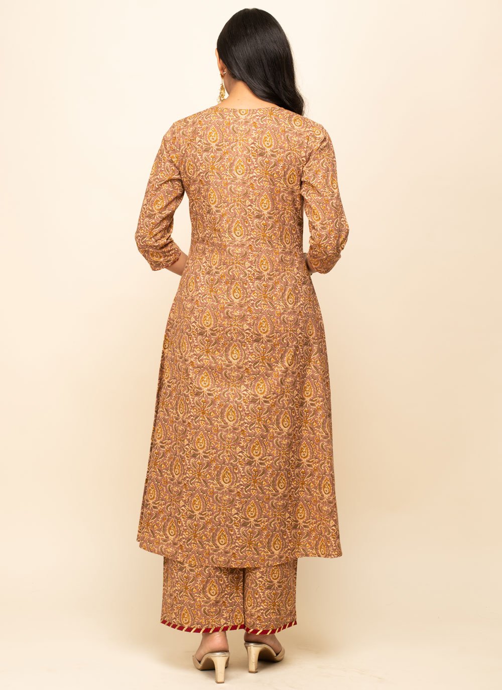 Brown Cotton Printed Salwar Suit