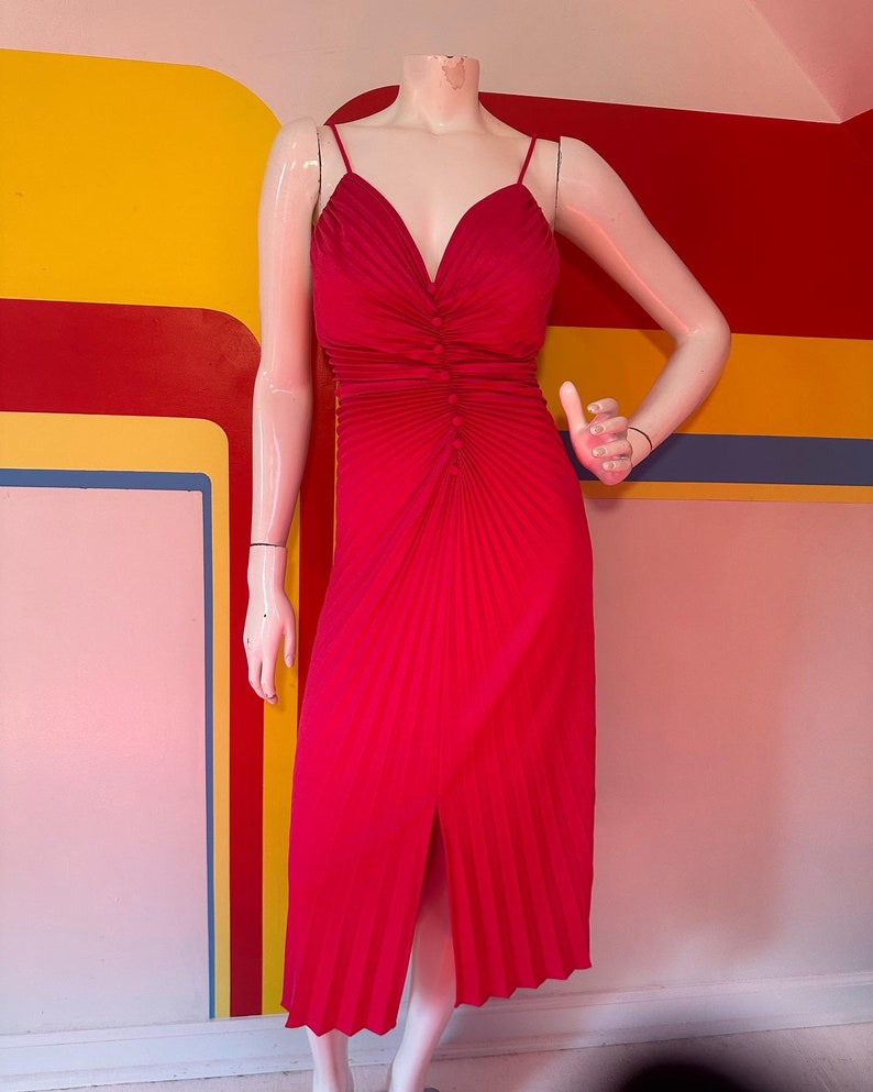 1980s vintage hot pink pleated travilla style dress by fredericks of hollywood sz s Marilyn Monroe barbie