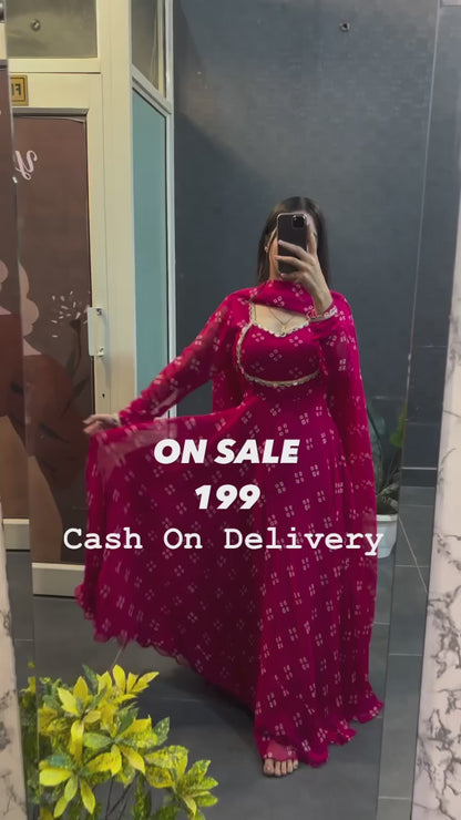 New Pink Printed Designer Long Kurti With Dupatta