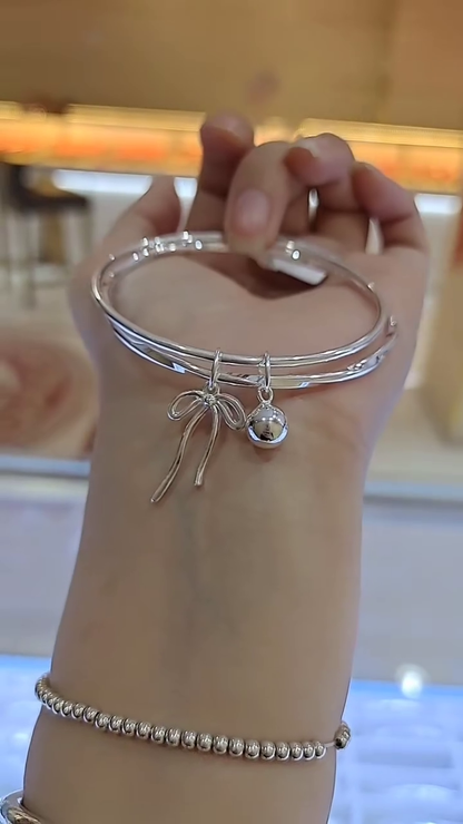 Bangle Bowknot Bells Bracelet Korean Opening Wrist Chain Women Silver Bracelet