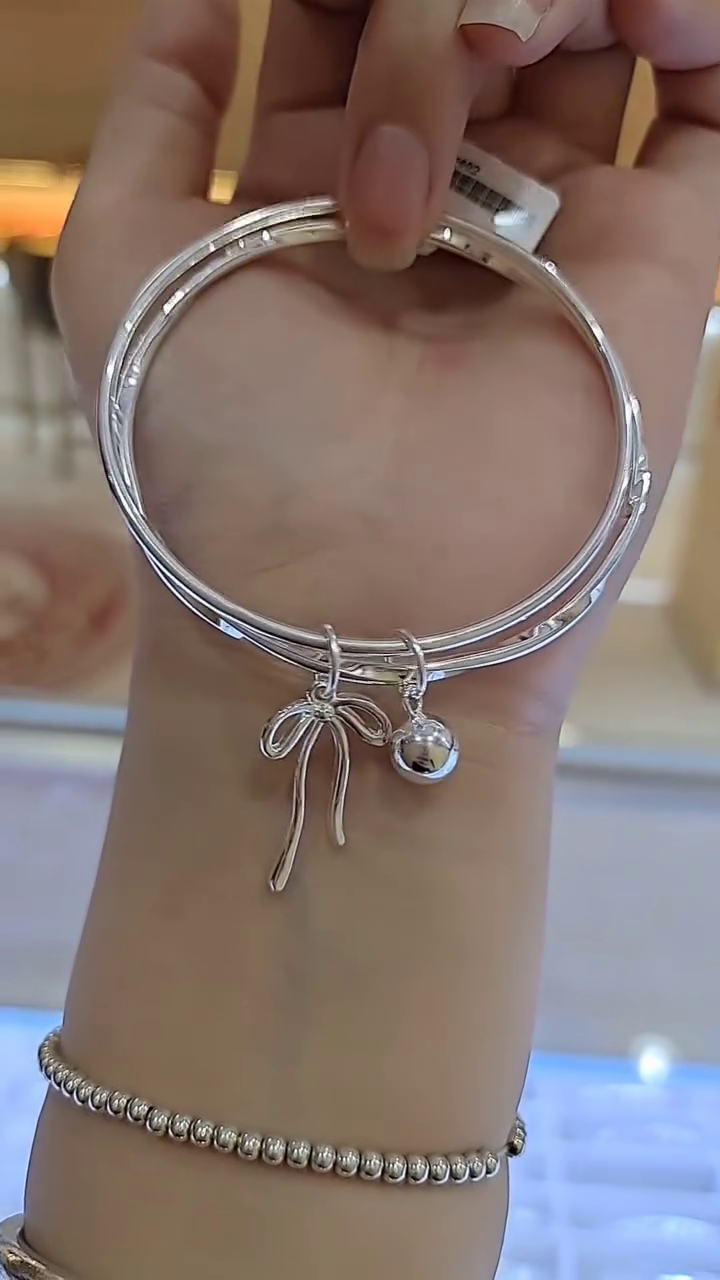 Bangle Bowknot Bells Bracelet Korean Opening Wrist Chain Women Silver Bracelet