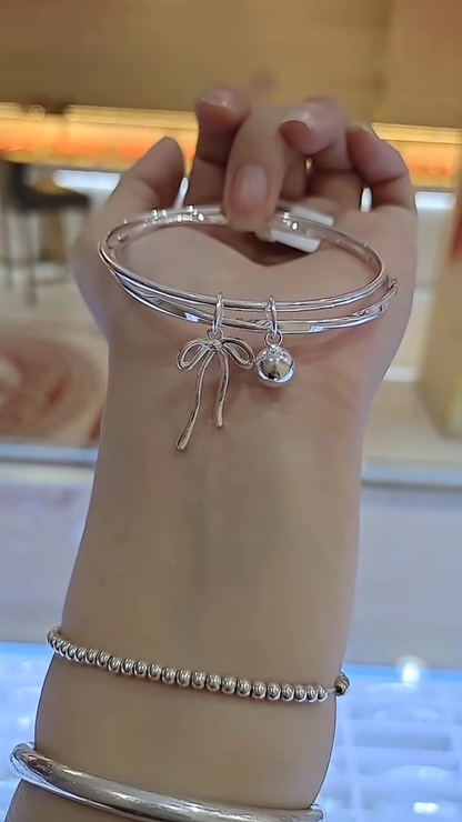 Bangle Bowknot Bells Bracelet Korean Opening Wrist Chain Women Silver Bracelet