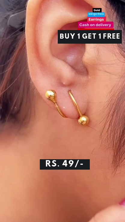 Gold Color Circular Twisted Ear Barbell Metal Stud Earring