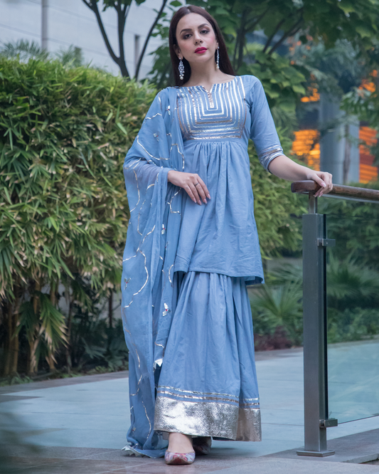 POWDER BLUE GOTAPATTI SHARARA SET