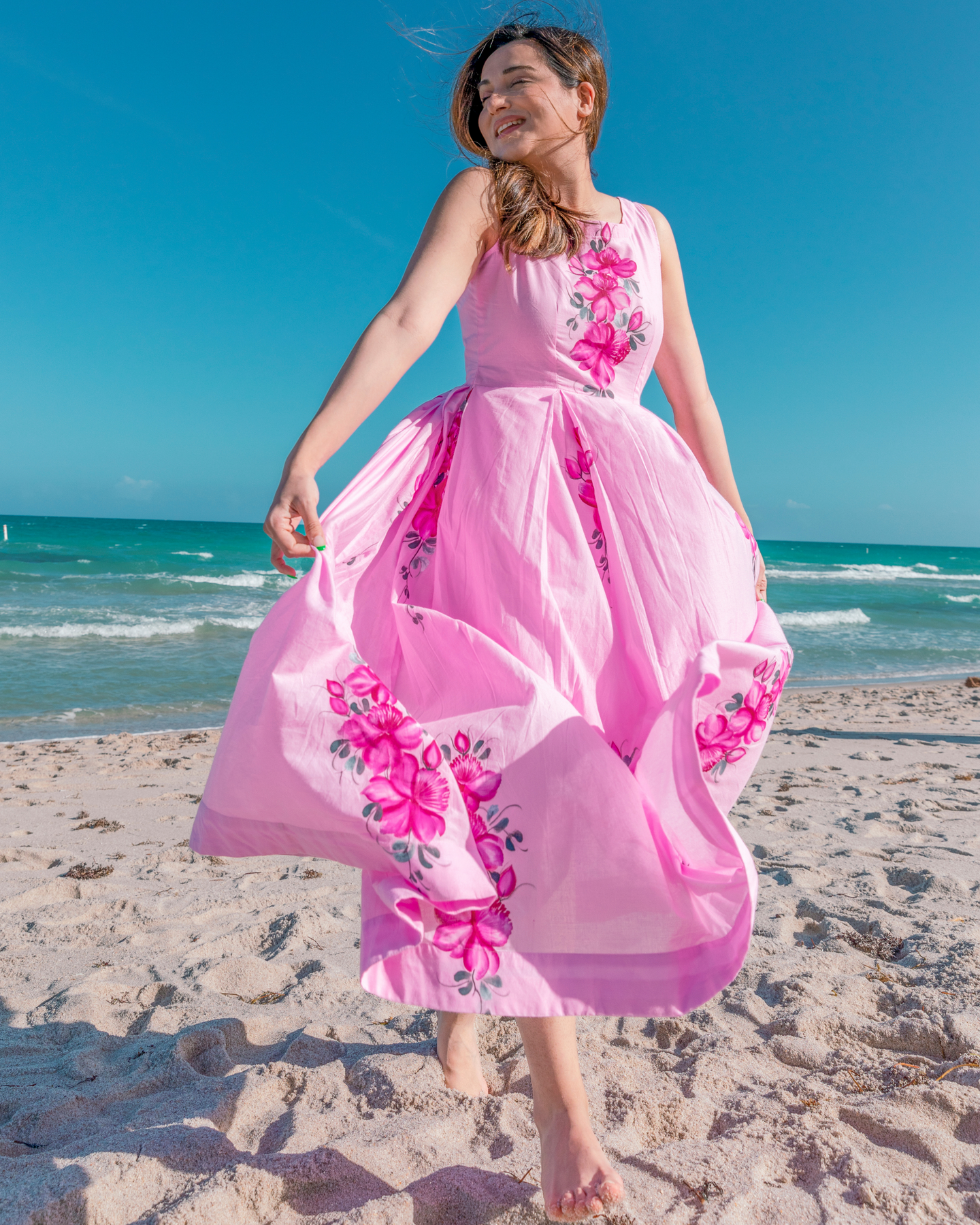 PINK COSTA HANDPAINTED COTTON DRESS