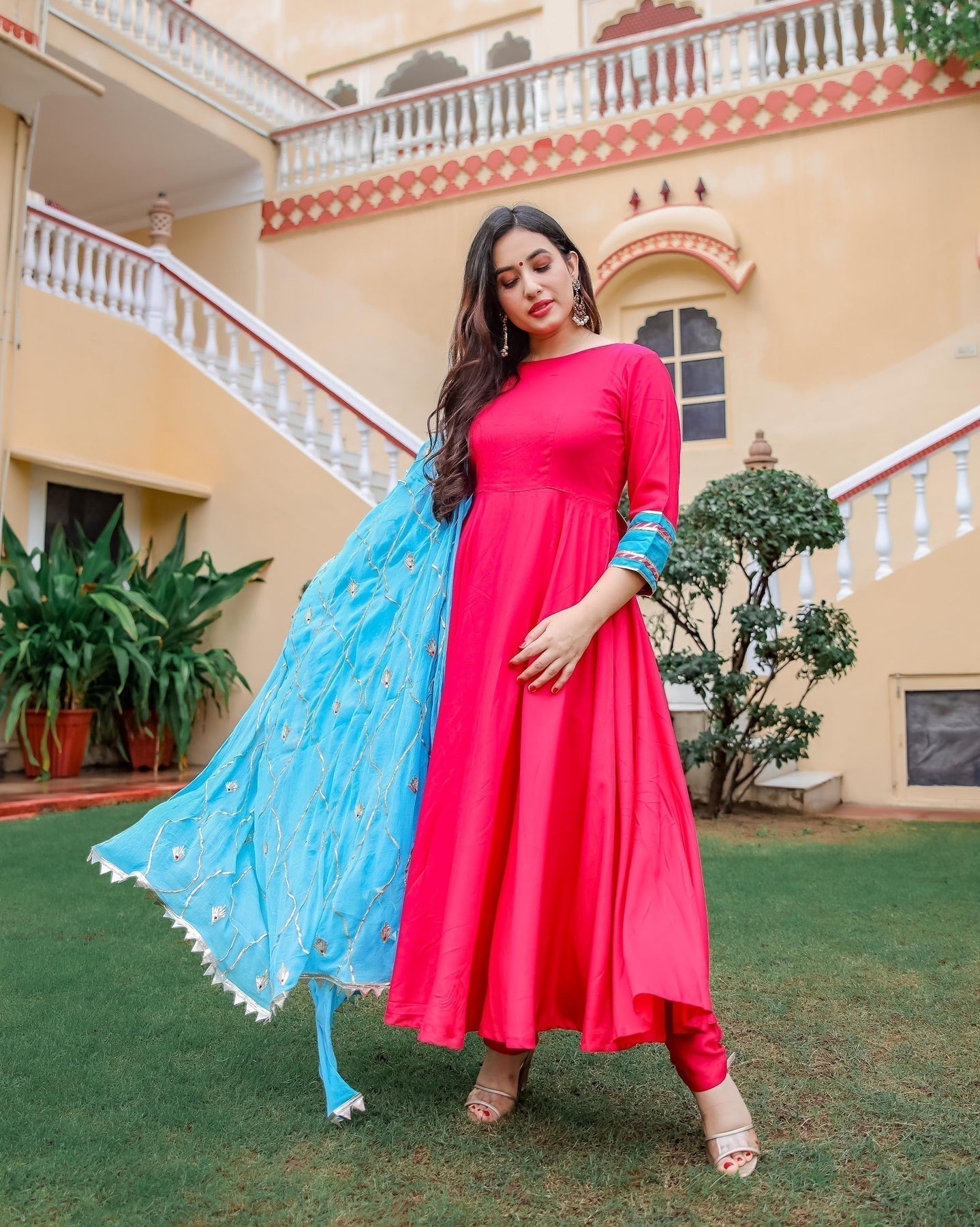 PINK & BLUE GOTAPATTI SUIT SET