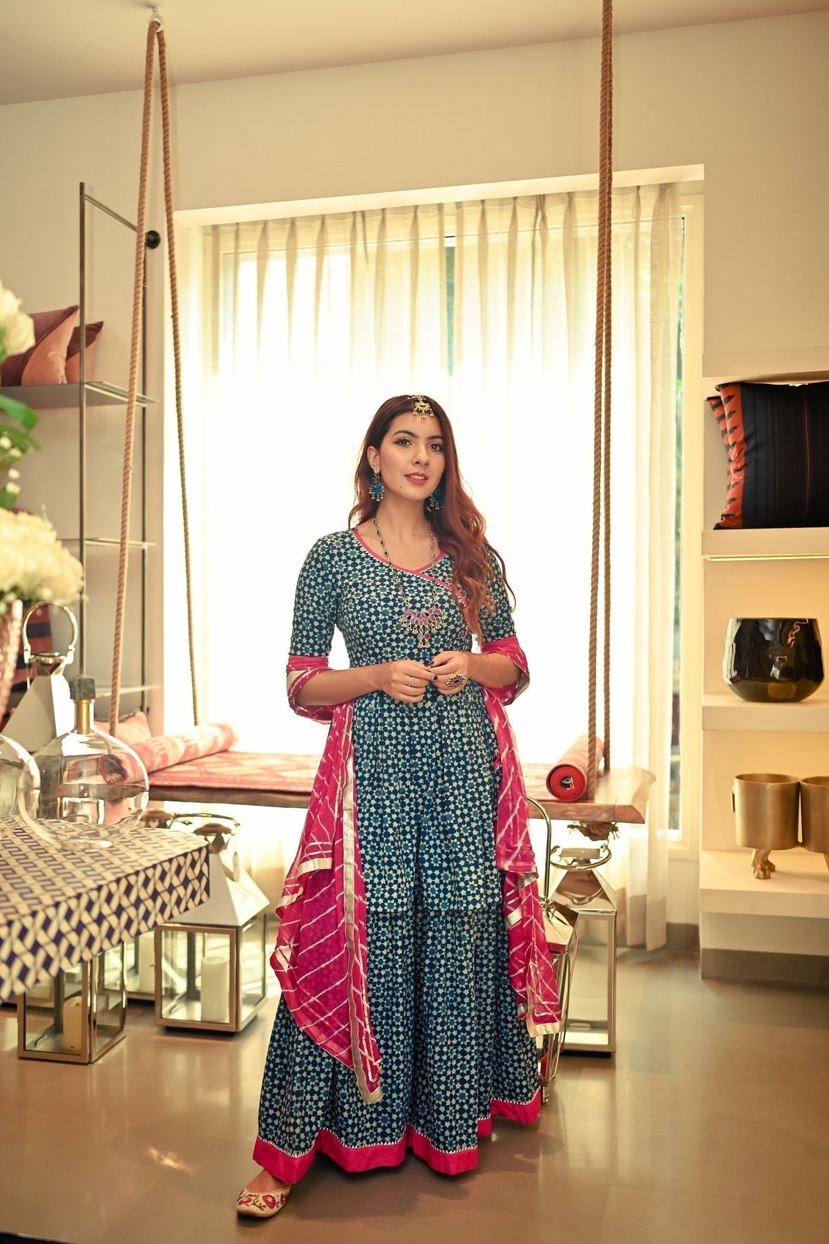 INDIGO BLUE ANGRAKHA SHARARA SET