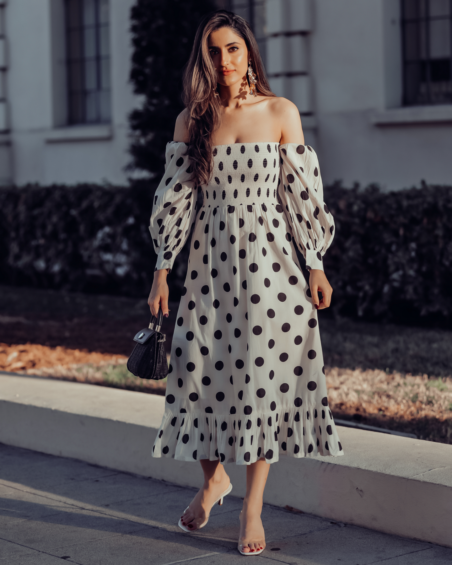 PALE SMOKE POLKA COTTON DRESS