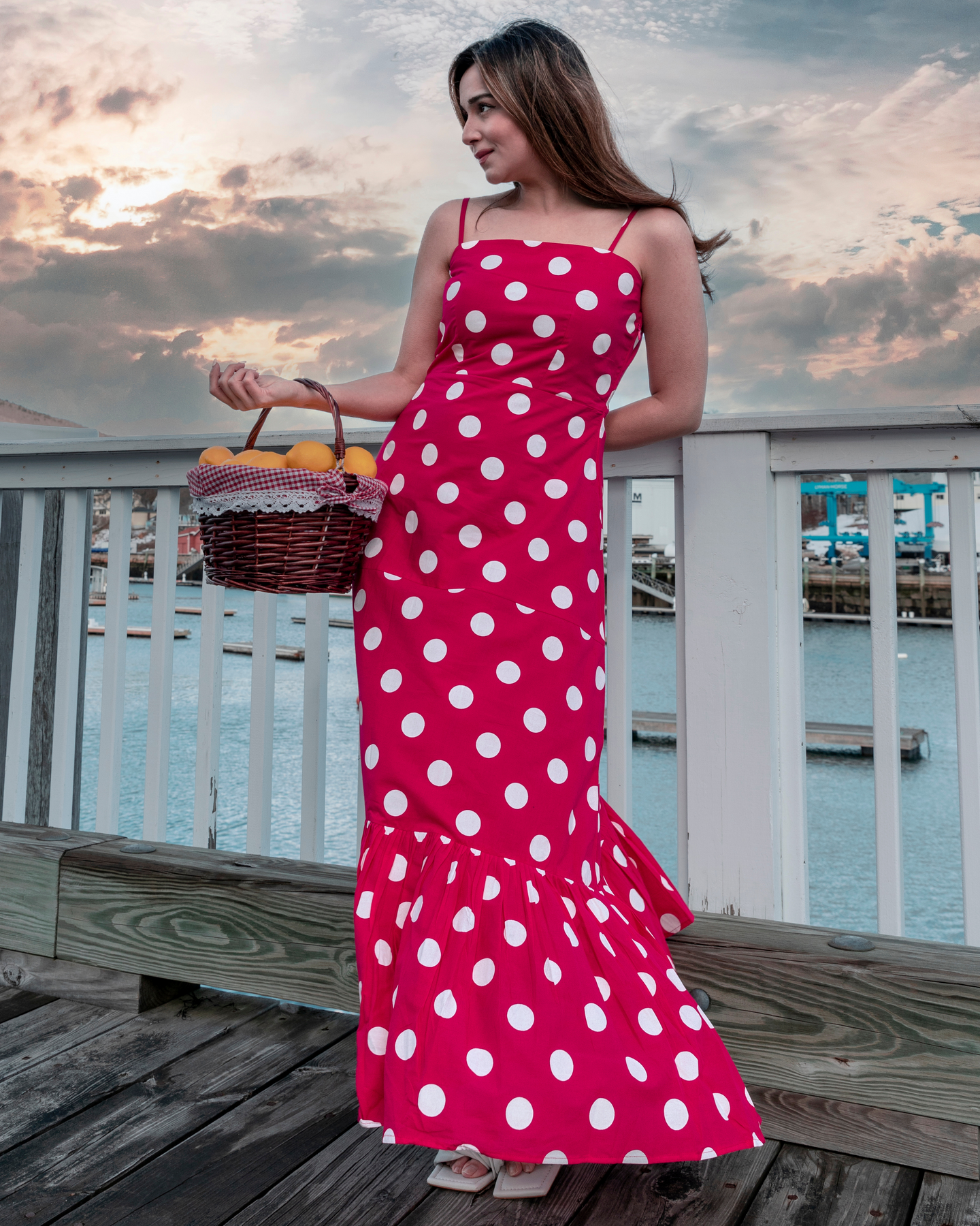 PINK CREPE POLKA COTTON DRESS