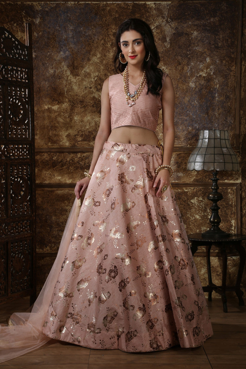 Extra Ordinary Dusty Peach Thai Silk Online Lehenga Choli