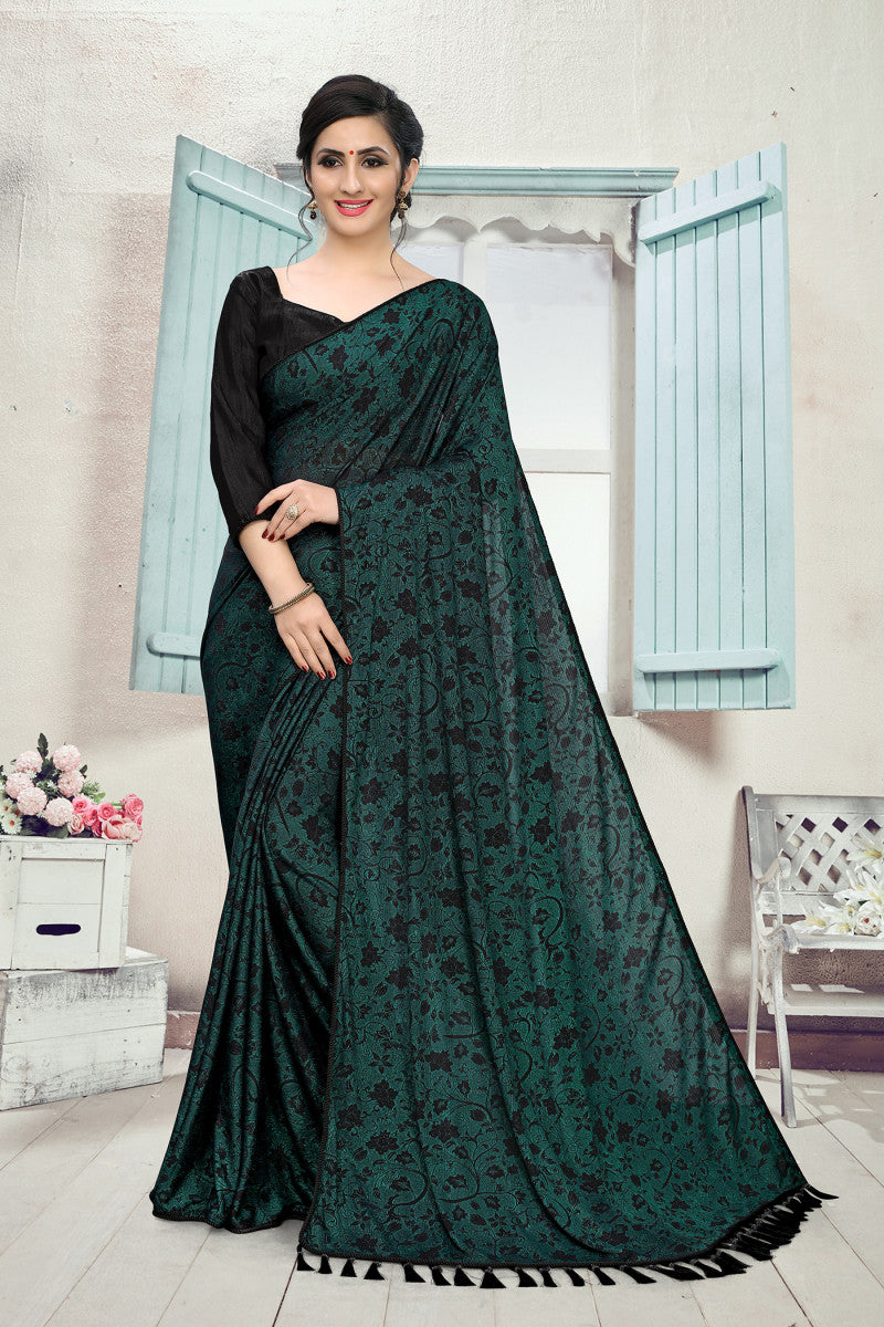 Precious Extra Ordinary Green Color Lycra Blend Partywear Printed Saree