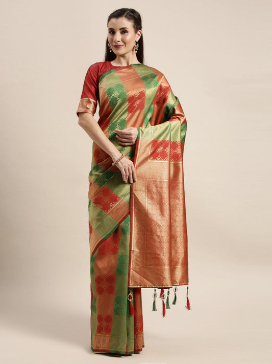 Trending Red And Green Color Banarasi Silk Saree