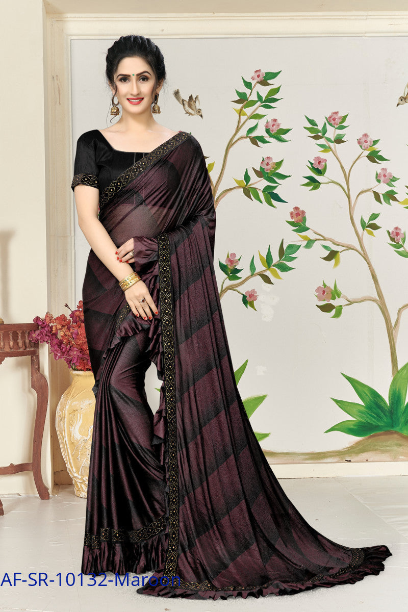 Most Lovable Maroon Color Ruffle Partywear Saree