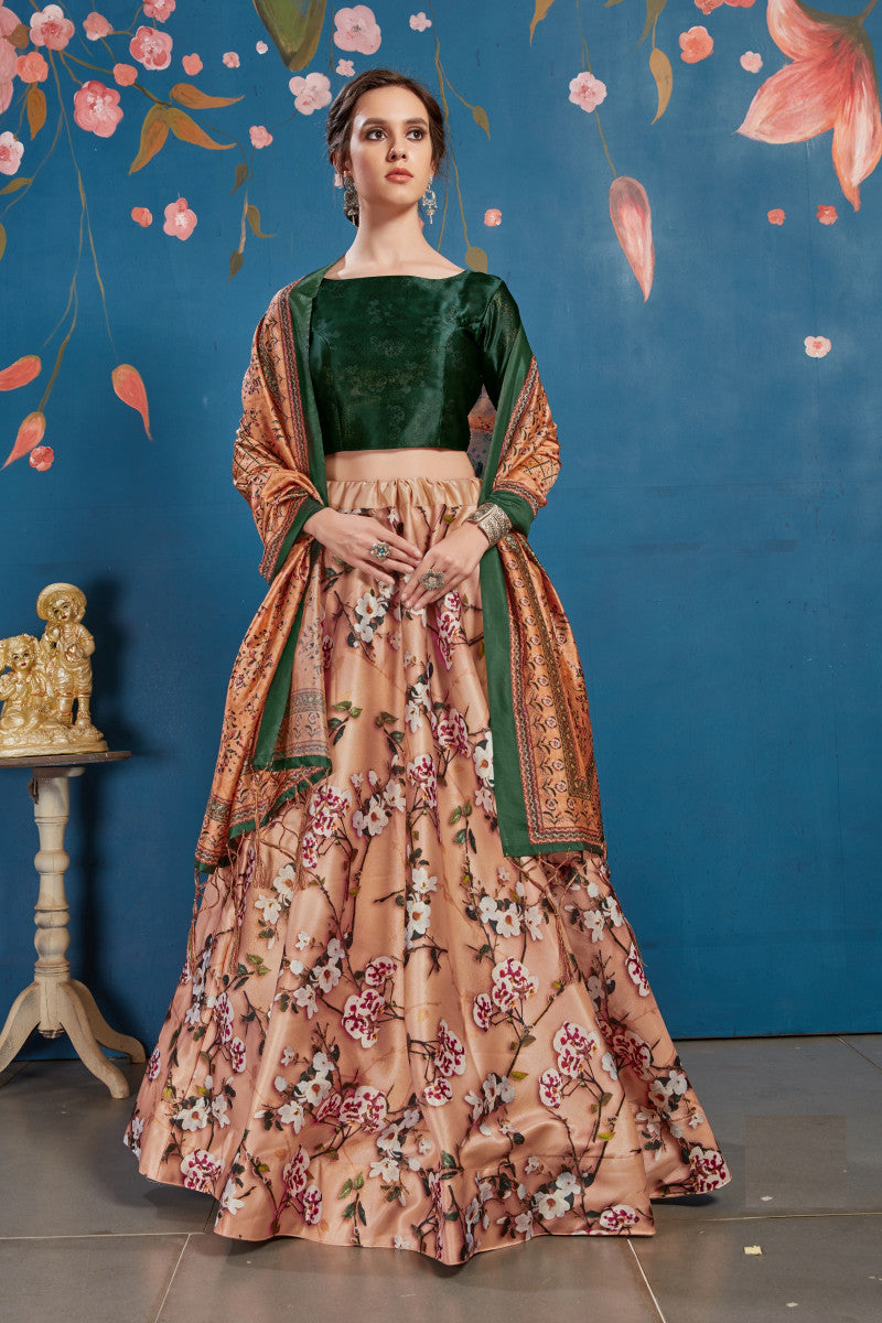 Awsome Peach Color Digital Printed Art Silk Lehenga Choli