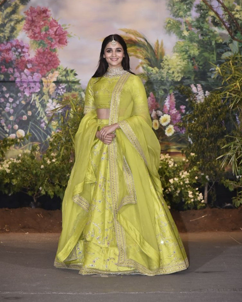 Extra Ordinary Actress Alia Green Extra Ordinary Lehenga Choli With Dupatta