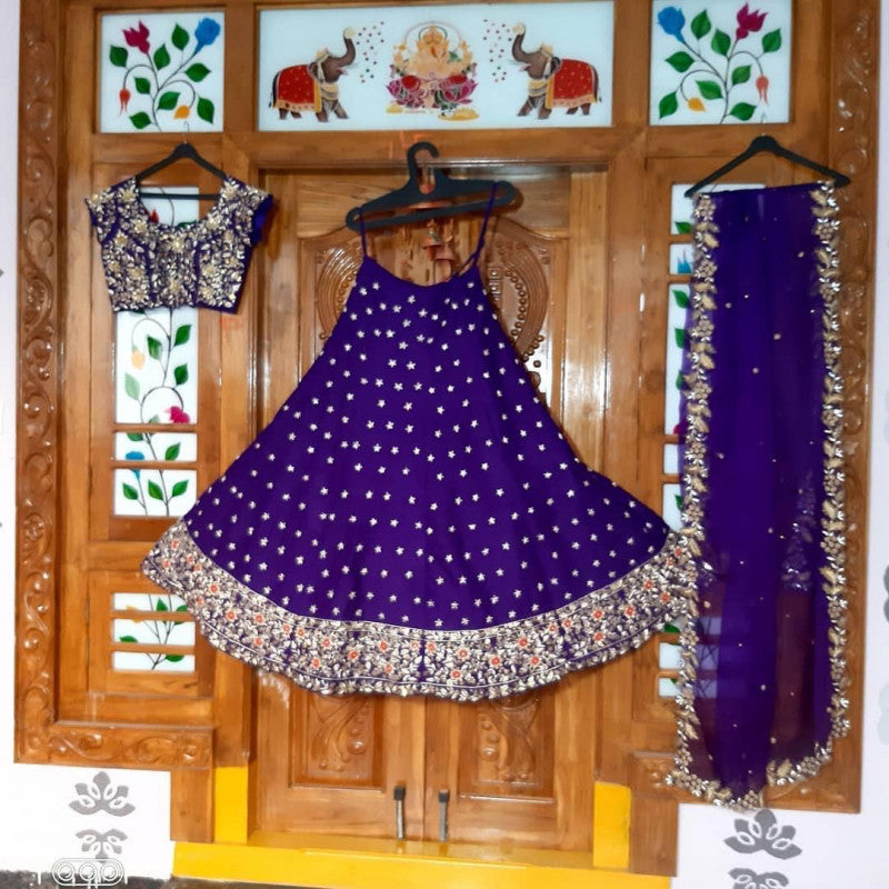 Extra Ordinary Purple Color Bangalori Satin Silk Heavy Embroidedy Work Lehenga