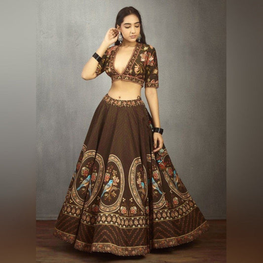 Superb Collection Italian Silk?? ???????Brown Color Printed Lehenga Choli