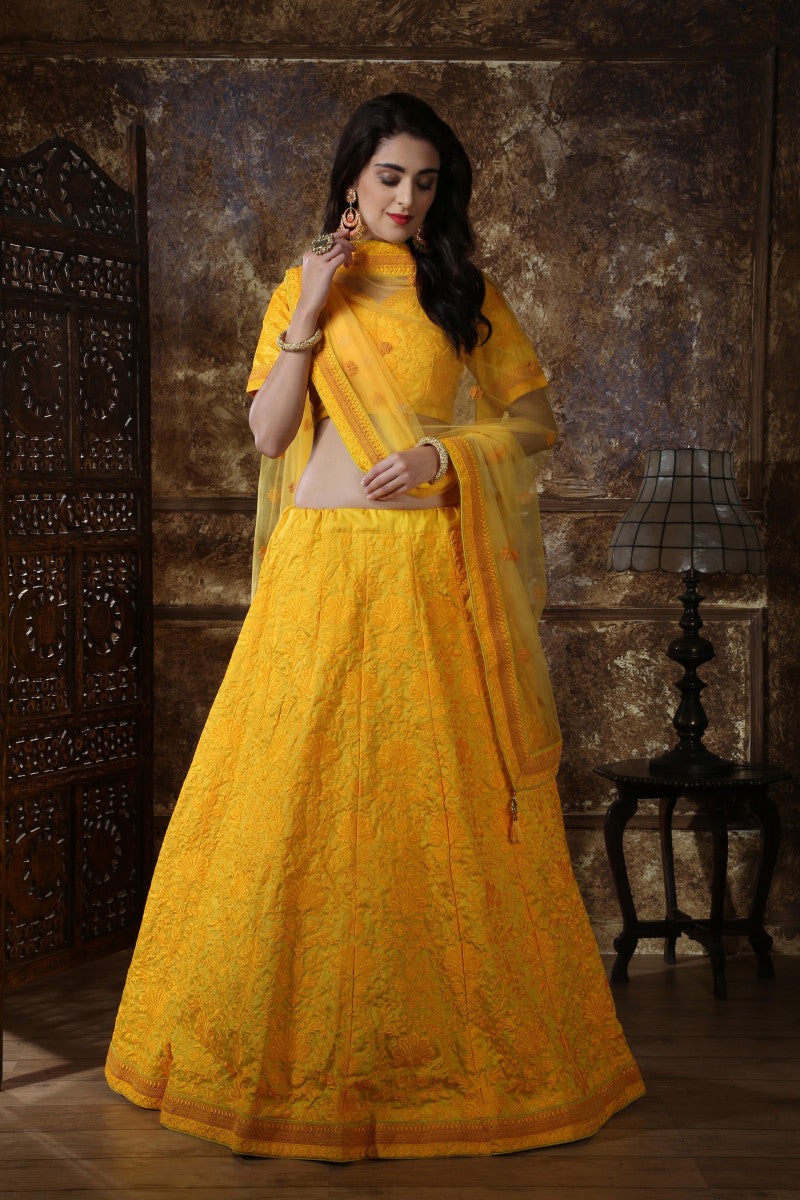 Adorable Yellow Color Silk Haldi Rasam Lehenga Choli