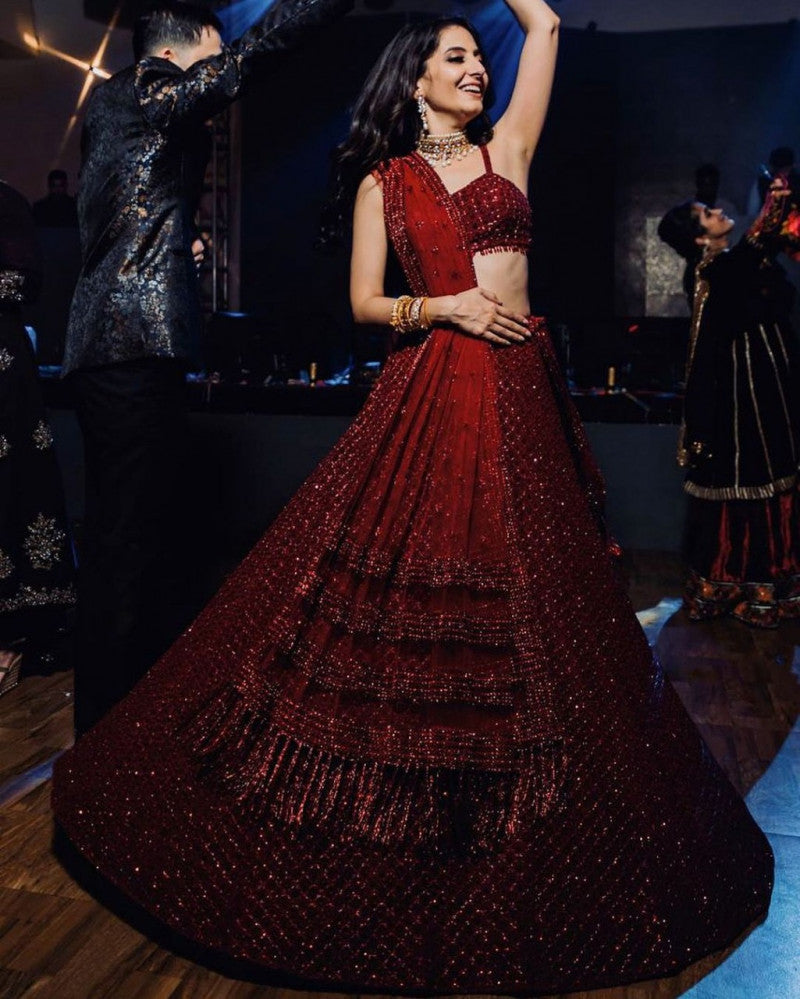 Maroon Color Wedding Wear Heavy  Sequence  Embroidery Work Lehengha Choli