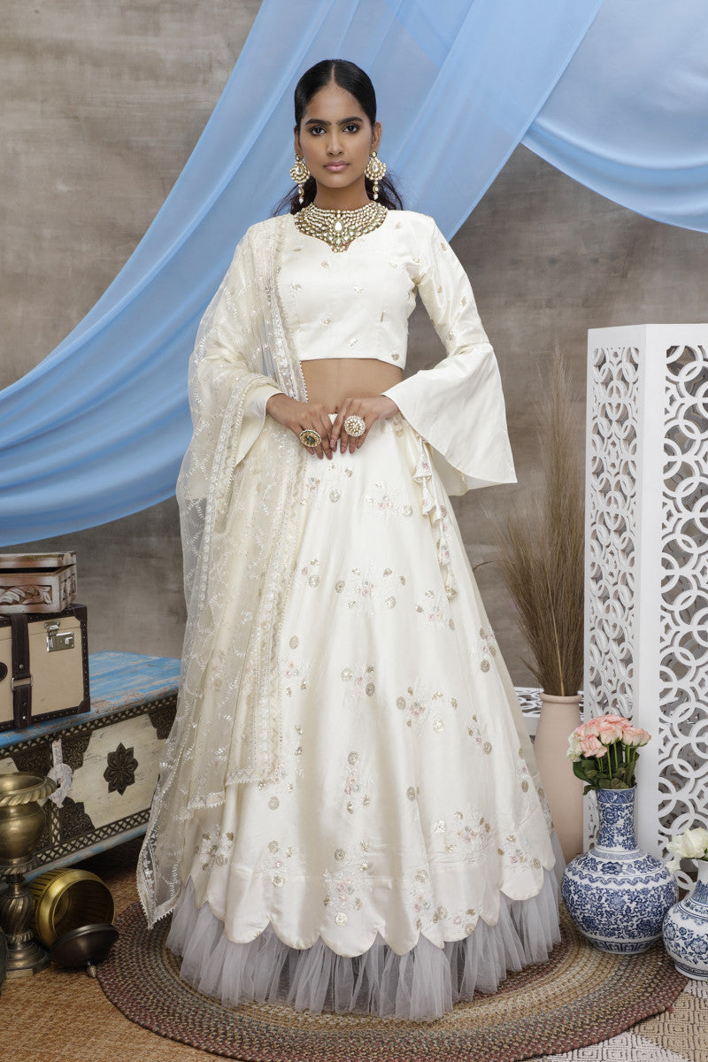 Glorious Pearl White Weight Less?Sequince Trendy Work lehenga Choli