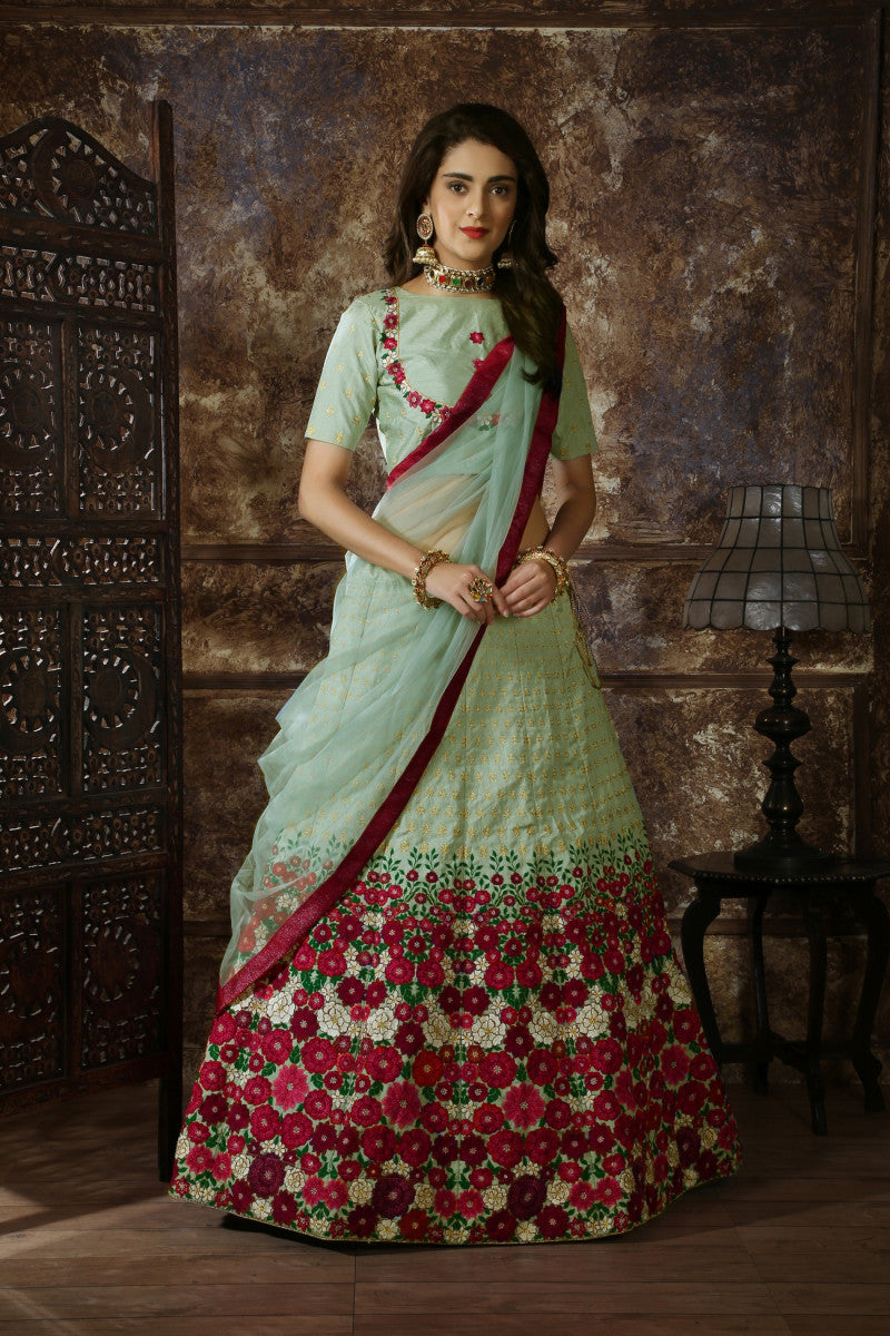 Extra Ordinary Mint Green Colour Thai Silk Wedding Wear Lehenga Choli