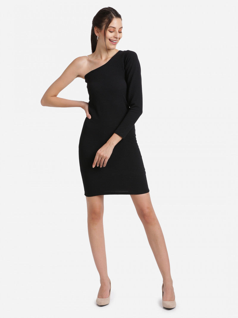 One-Shoulder Black Color Bodycon Dress