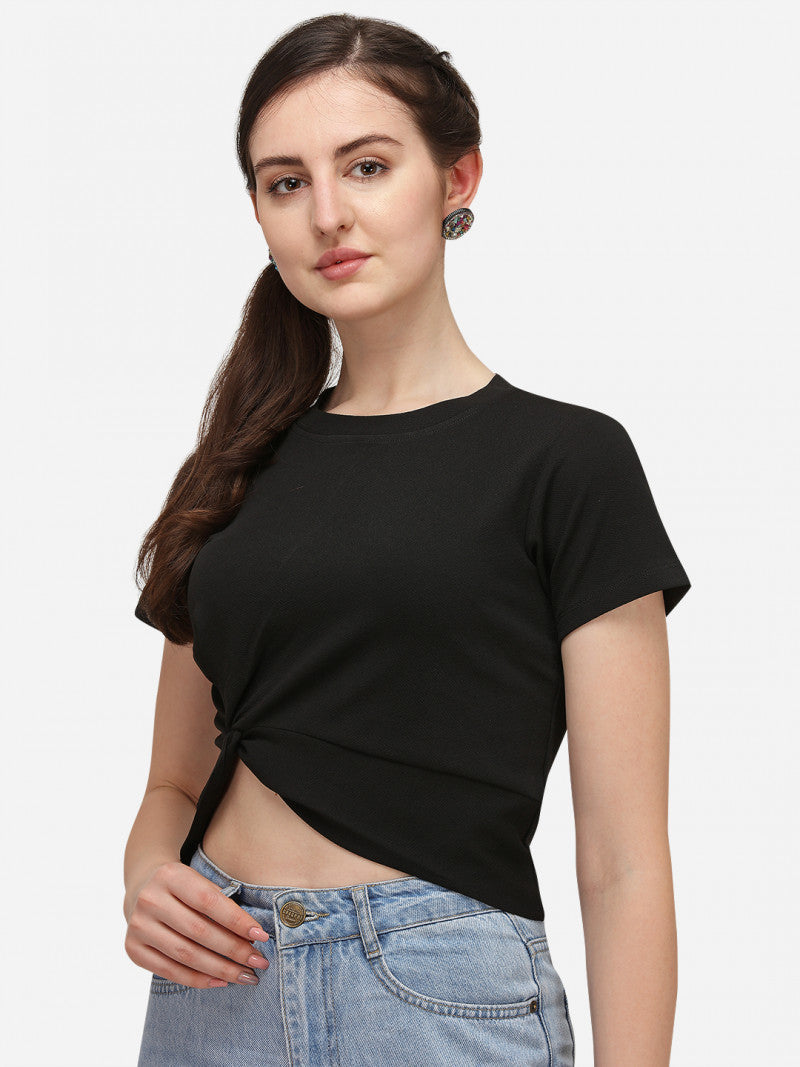 Dreamy Black Color Short Sleeve Crop Top