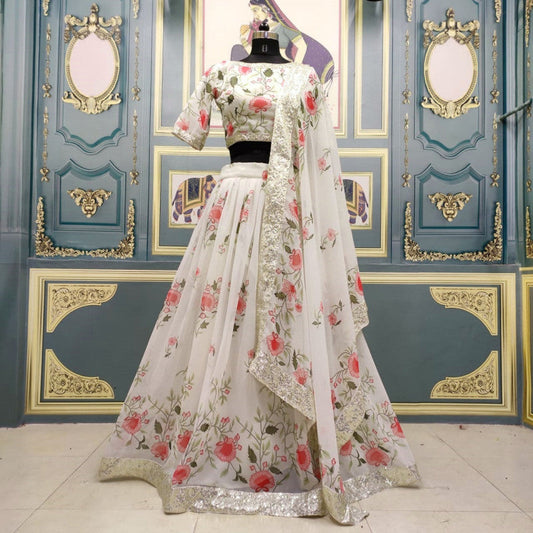 Beautiful White Heavy Digital Printed Lehenga Design For Girls