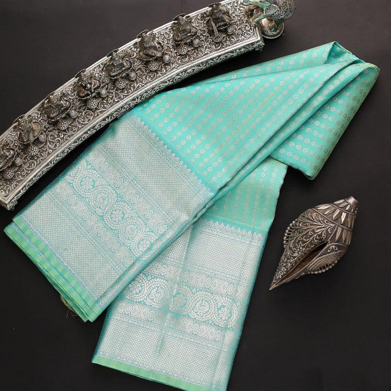 Precious Beautiful Light Blue Rich Pallu & Heavy Design Work Saree