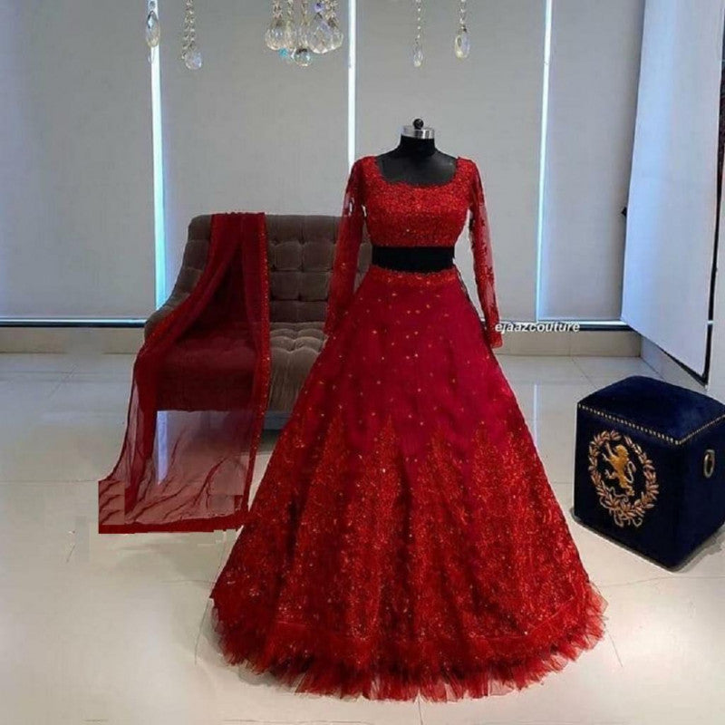 Adorable Red Color Taffteta Sik Wedding Wear Lehenga Choli