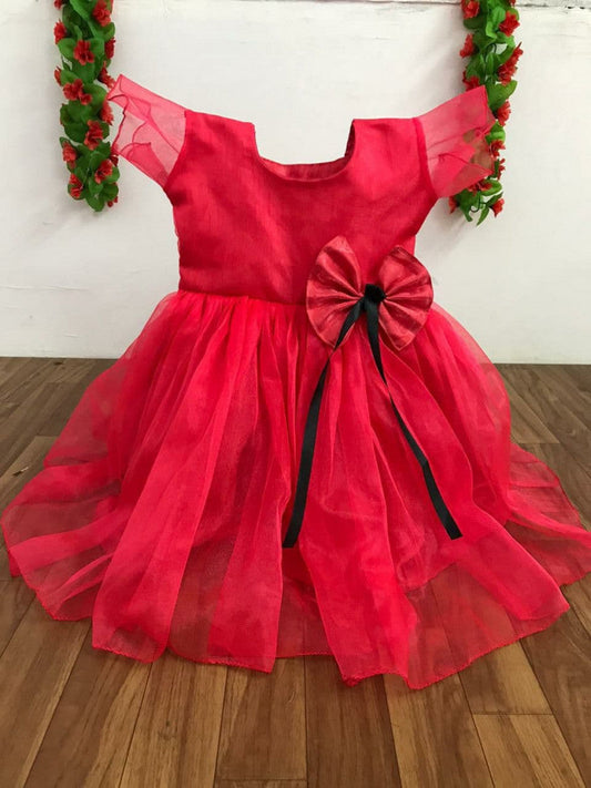 Adorable Baby Girl Dress In red Color Soft Tissue Net Wedding Dress