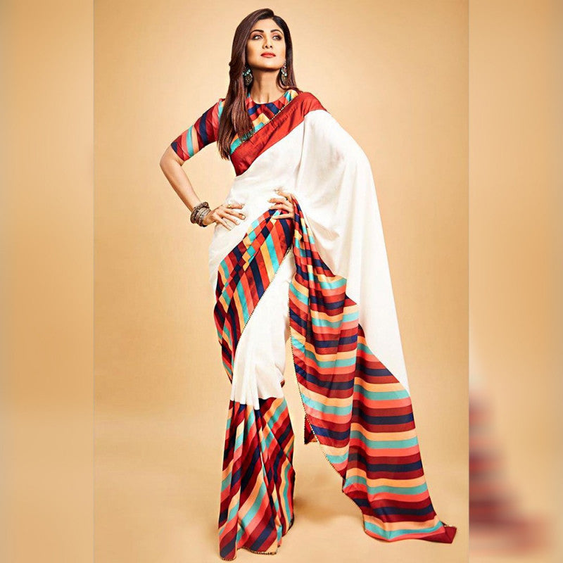 Off White Bollywood Collection Extra Ordinary Printed saree