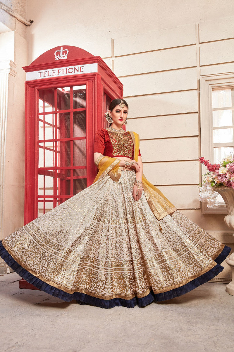 Beautiful Powder Pink Phantom Silk Wedding Lehenga Choli