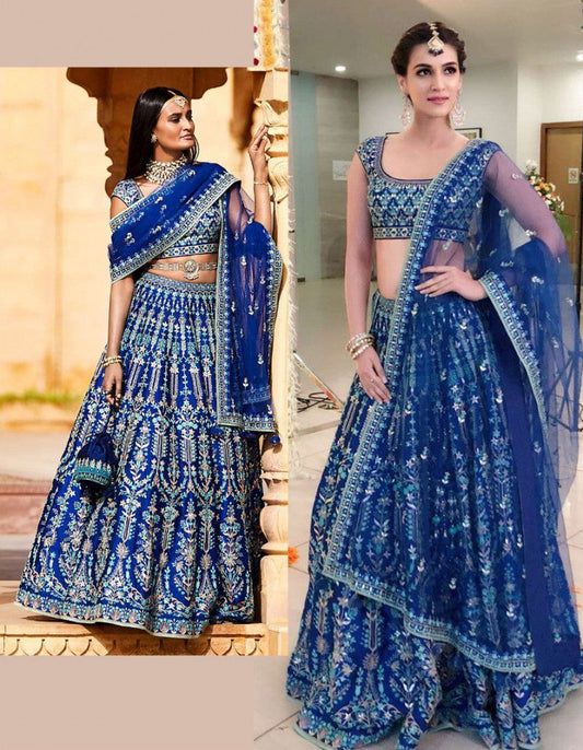 Beautiful South Actress Blue Color Wedding Wear Lehenga Choli