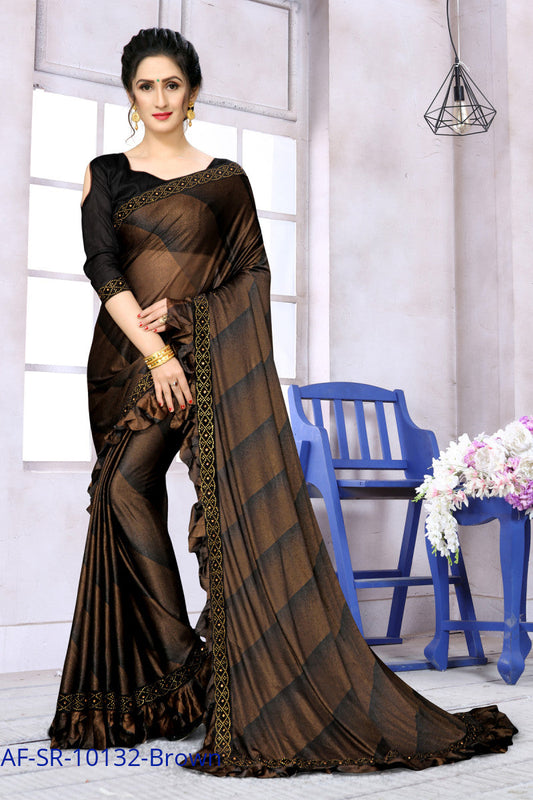 Most Lovable Brown Color Ruffle Partywear Saree