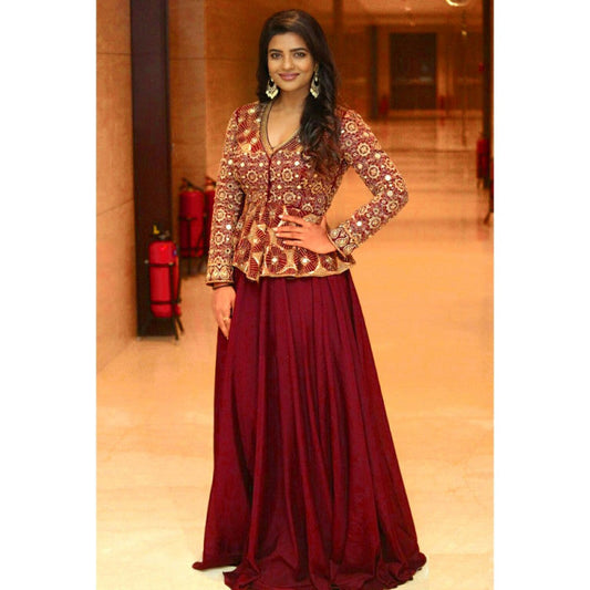 Extra Ordinary Style Maroon Color Crepe Lehenga With Top