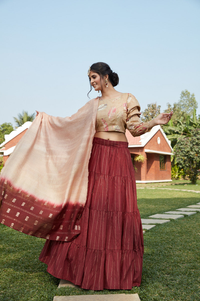 Fabulous Marron With Dusty Color Heavy Design Work Lehenga Choli