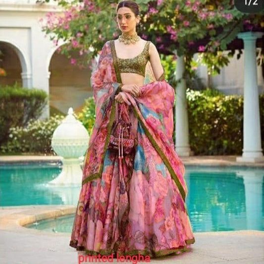 Pink Color Online Organza Lehenga Choli