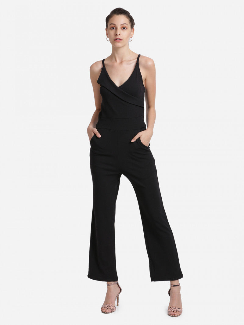 Lightweight V Neck Black Color Jumpsuit