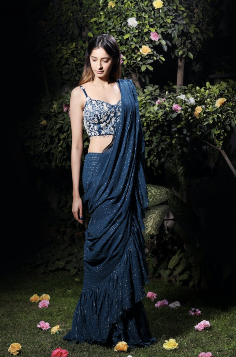 Precious Trending Extra Ordinary Navy Blue?Sequence Work Online Saree