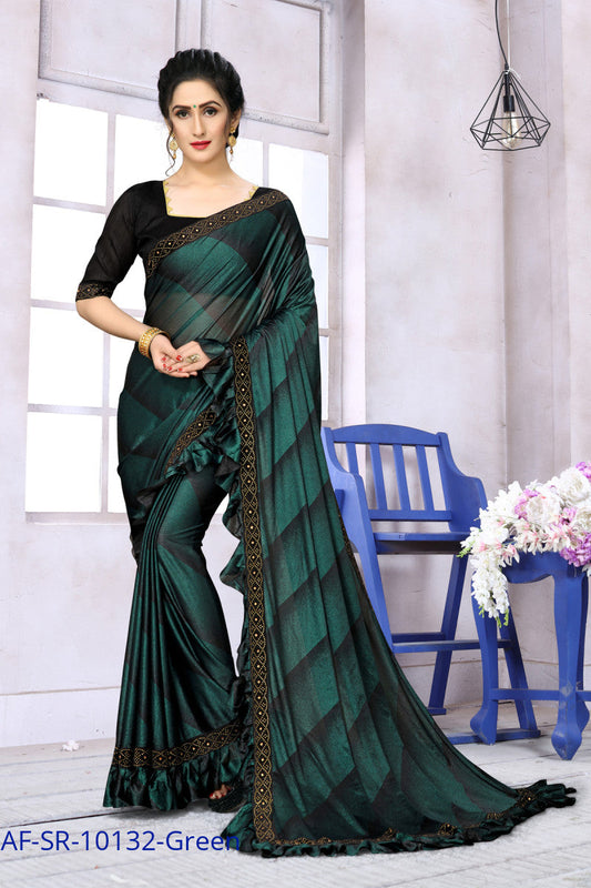 Most Lovable Green Color Ruffle Partywear Saree