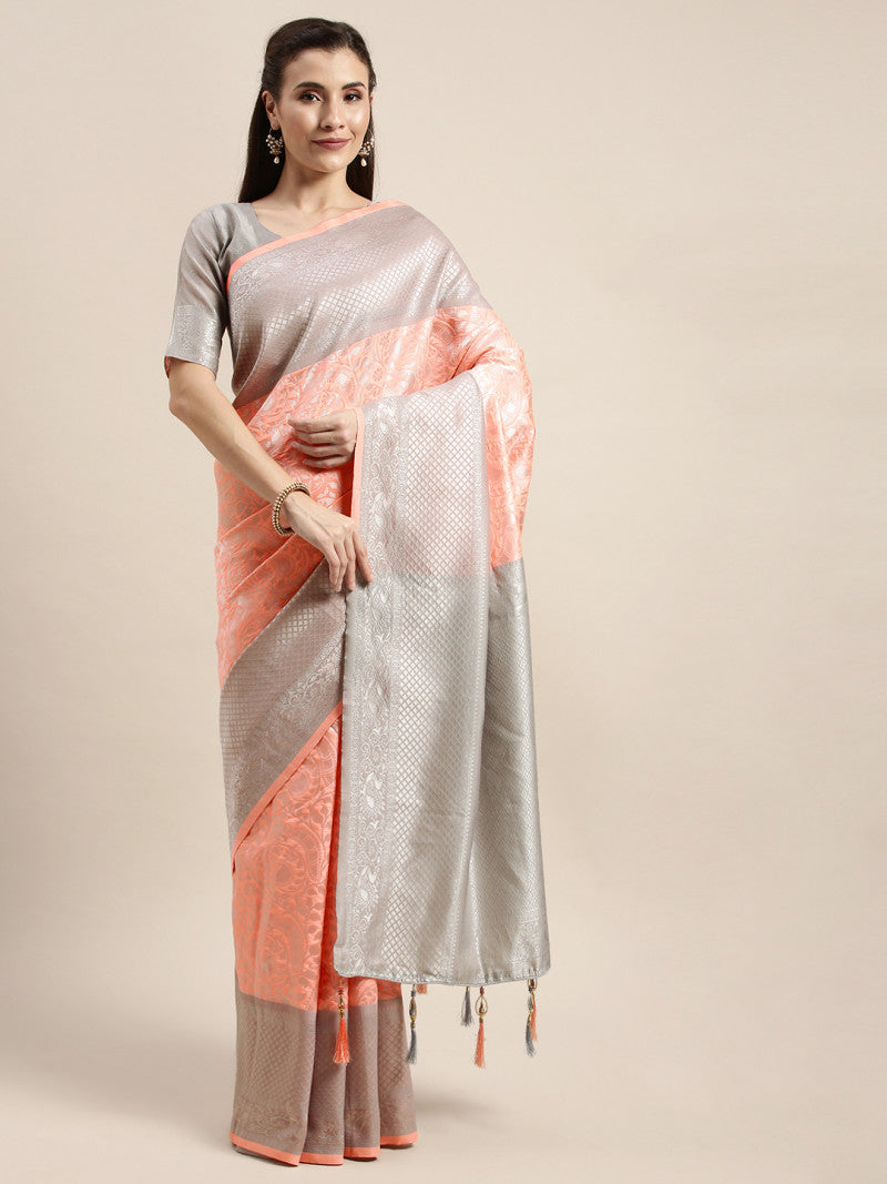 Precious Luxuriant Peach Color Banarasi Silk Saree