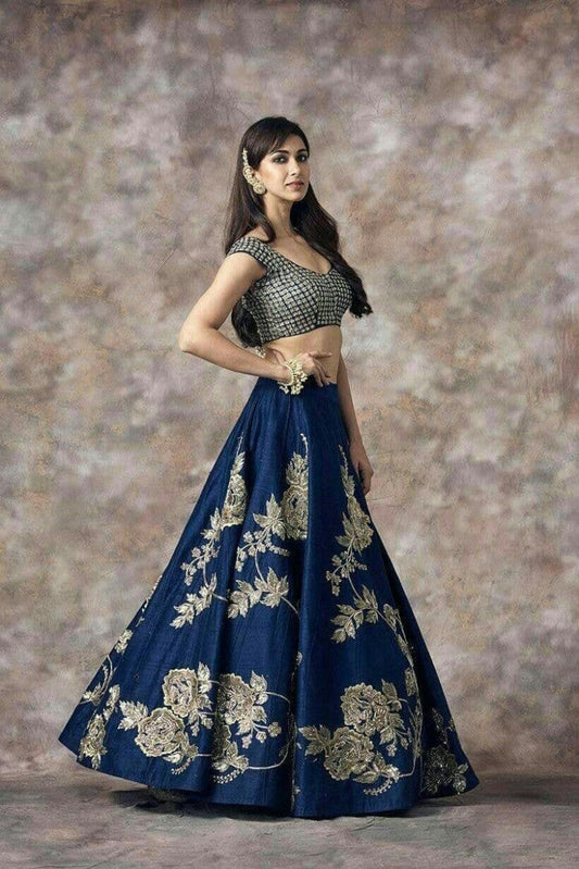 Unique Heavy Banglory Silk Navy Blue?Lahenga Choli