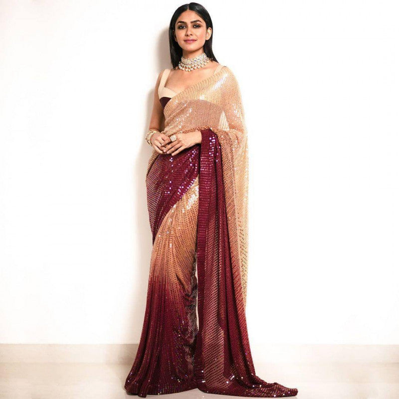 Precious Trending Hit Extra Ordinary Sequence Cream And Brown Color Saree