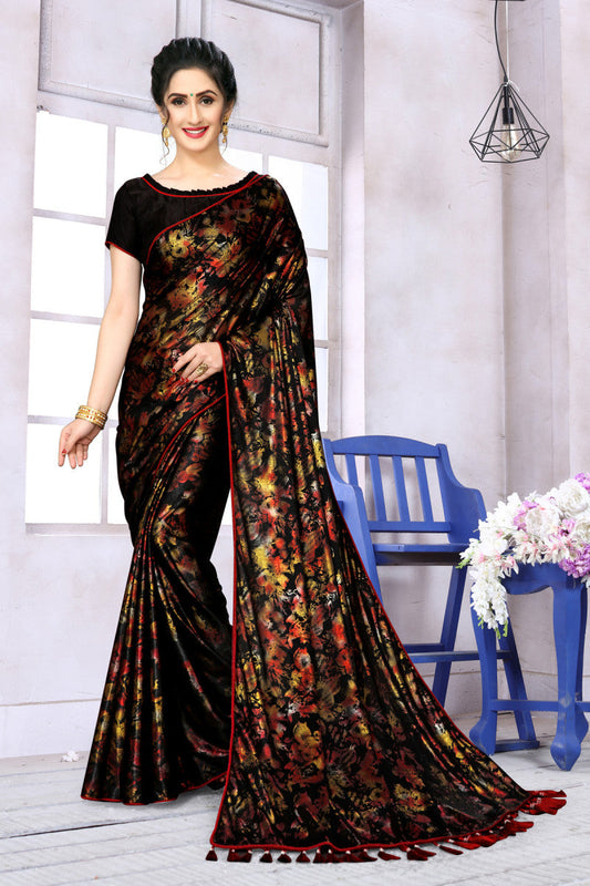 Lovable Extra Ordinary Design Lycra Blend Digital Malai Printed Partywear Saree